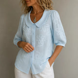 Fiora – Textured Floral Blouse with Puff Sleeves