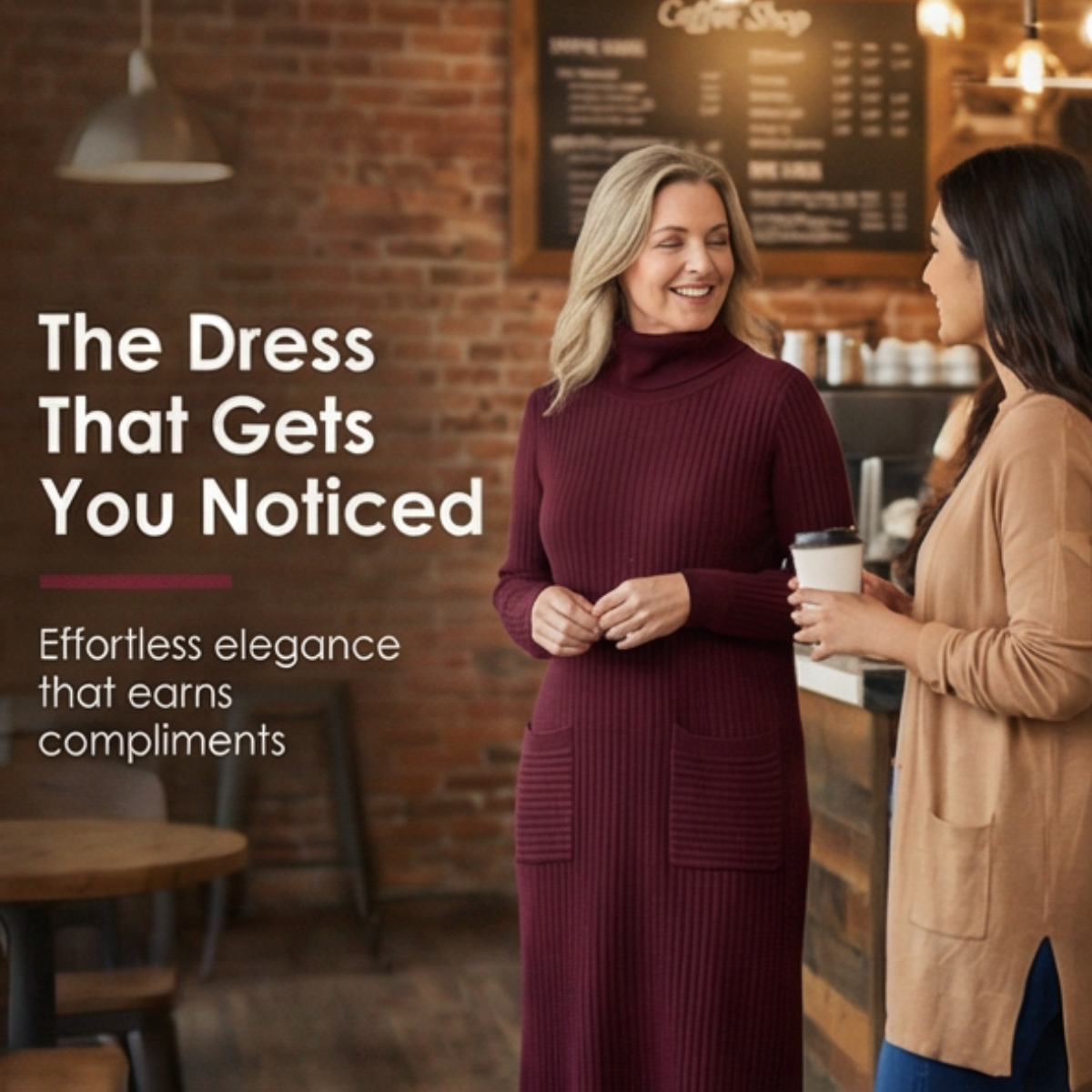 Velara – Women's Relaxed Turtleneck Sweater Dress with Pockets