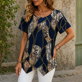 Velora – Asymmetric Hem Leopard Paisley Print Tunic Top