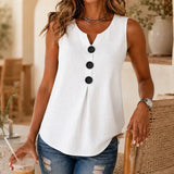 Lunelle – Sleeveless Linen V-Neck Tank with Buttons
