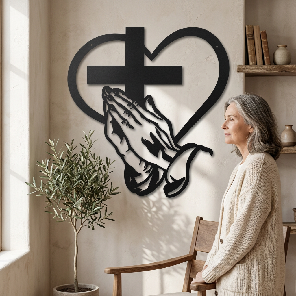 Verita - Christian Heart and Cross Metal Wall Decor