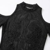 Velara - Women's Embroidered Mesh Cold Shoulder Dress