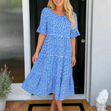 Soleluna – Tiered Polka Dot Midi Dress with Ruffle Sleeves
