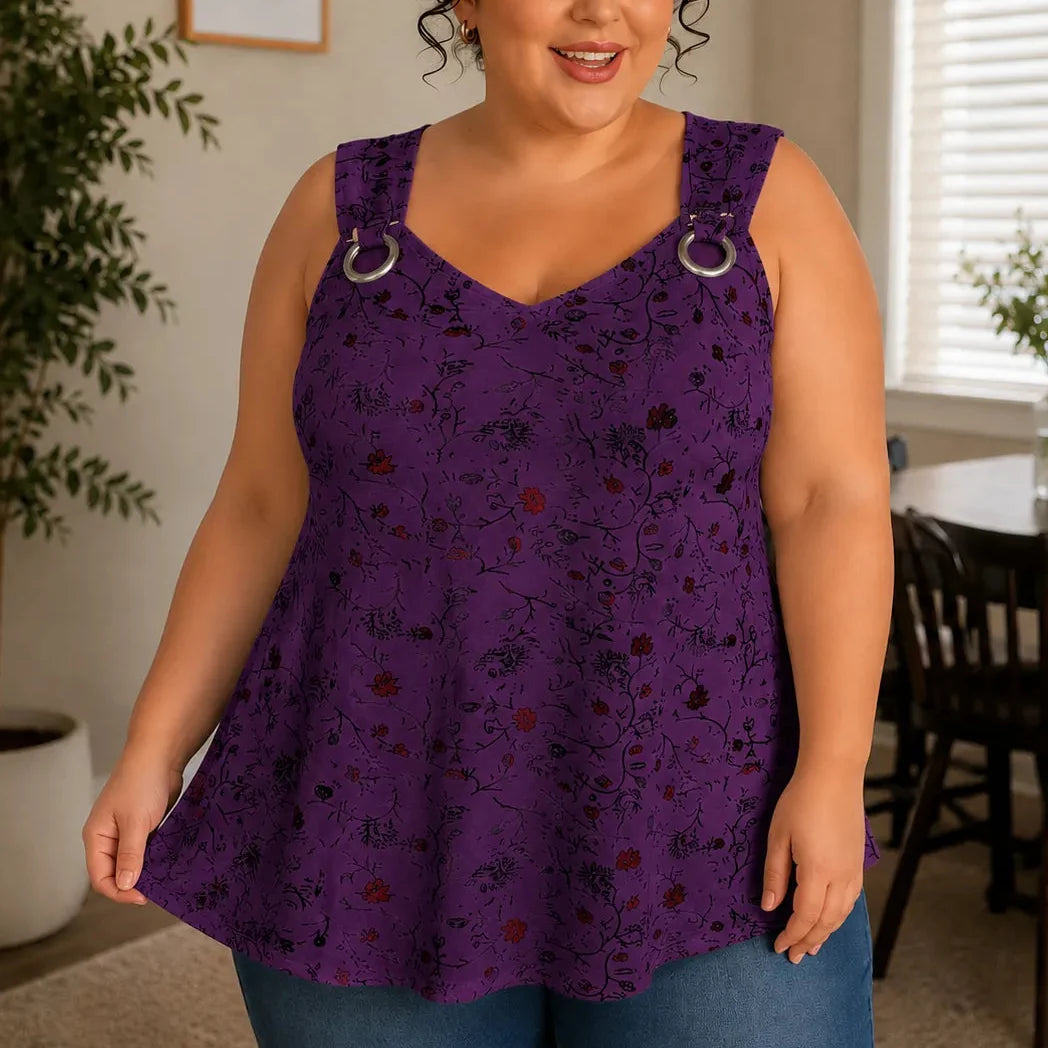 Wearlora – Plus Size Floral Swing Tank Top with O-Ring Straps