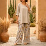 Solvea – Women's Draped High-Low Tunic & Wide-Leg Pants Set