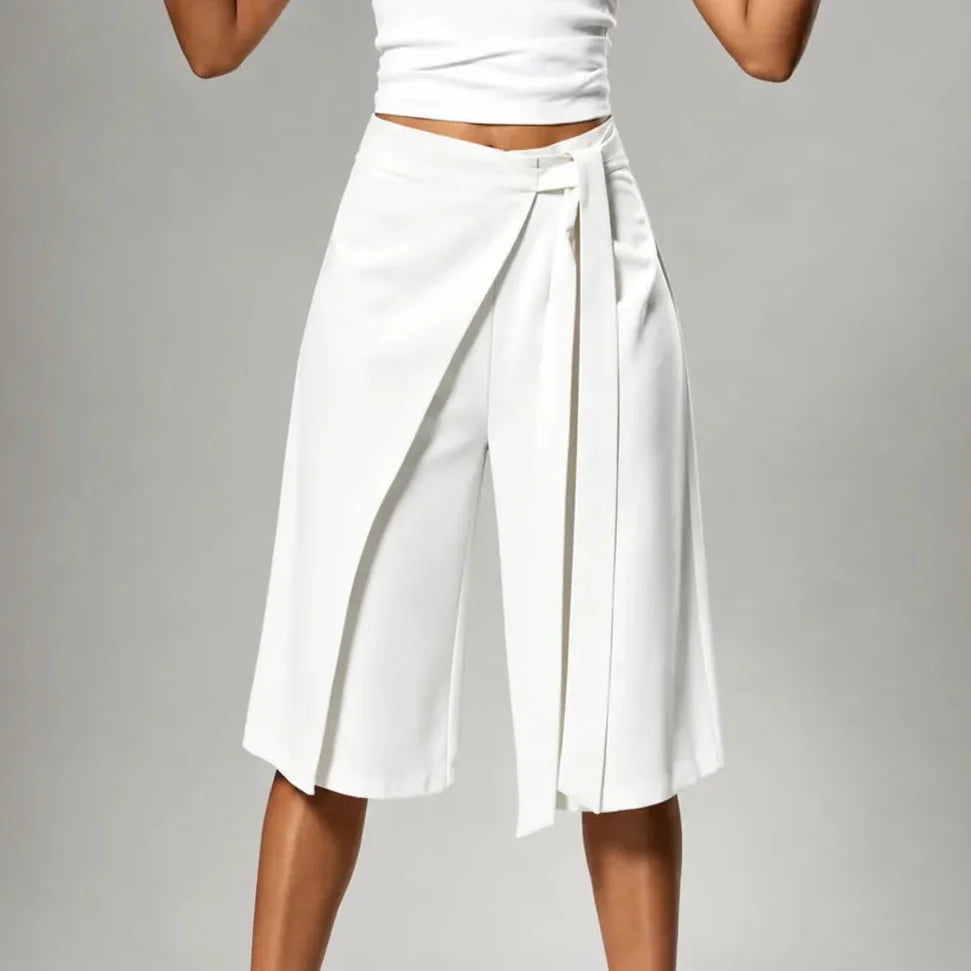Solene – High-Waisted Wide-Leg Tie-Front Culottes for Women