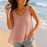 Solenne – Swiss Dot Lace Strap Tank Top for Women, Flowy Summer Vacation Top