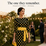 Belora – Retro Polka Dot Midi Dress with Belted Waist