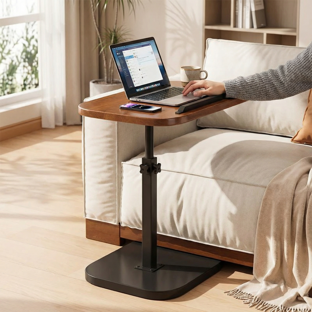 Sofadesk - C-shaped adjustable slide under sofa table