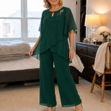 Rosaline – Chiffon-like Overlay Wide-Leg Pant Set for Weddings