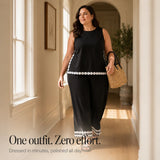 Marovée – Sleeveless Top & Wide Leg Pants Set with Crochet-like Trim Details