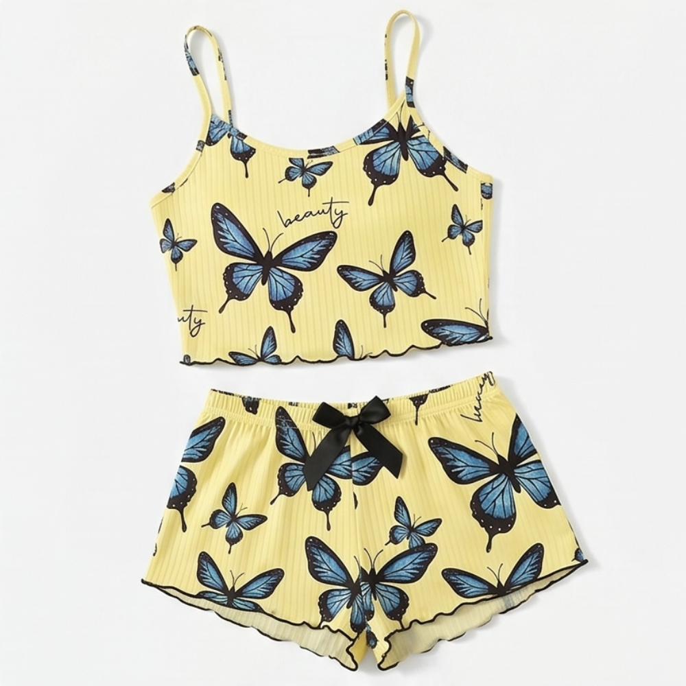 Lunavia – Women's Butterfly Print Ribbed Pajama Set