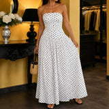 Doretta – Strapless Polka Dot Ruched Maxi Dress
