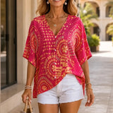 Solvana – Boho V-Neck Dolman Sleeve Top for Women, Floral Print Loose Summer Blouse