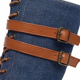 Denara - Denim and Leather Mid-Calf Riding Boots