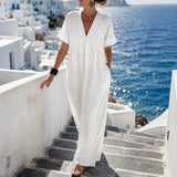 Mira Coast – Soft Maxi Dress with Oversized V-Neck and Pockets