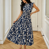Sunlura – Flutter Sleeve Tie Waist Tiered Midi Dress, Summer Floral Print, Women's Casual Dress
