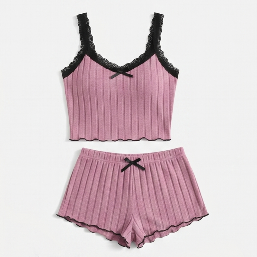Lunavia – Women's Ribbed Knit Cami & Shorts Pajama Set