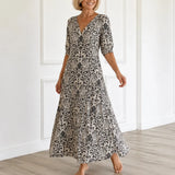 Florenza – Vintage Paisley V-Neck A-Line Maxi Dress with Half Sleeves