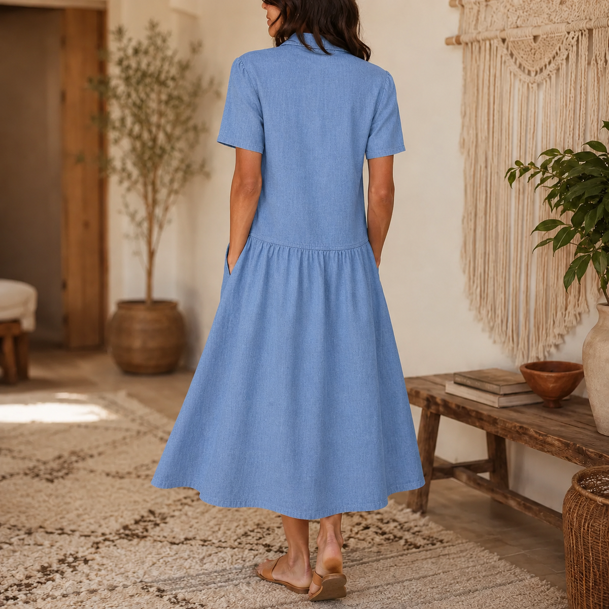 Everly – Shirt Dress with Pockets A-Line Midi Button Front