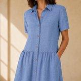 Everly – Shirt Dress with Pockets A-Line Midi Button Front