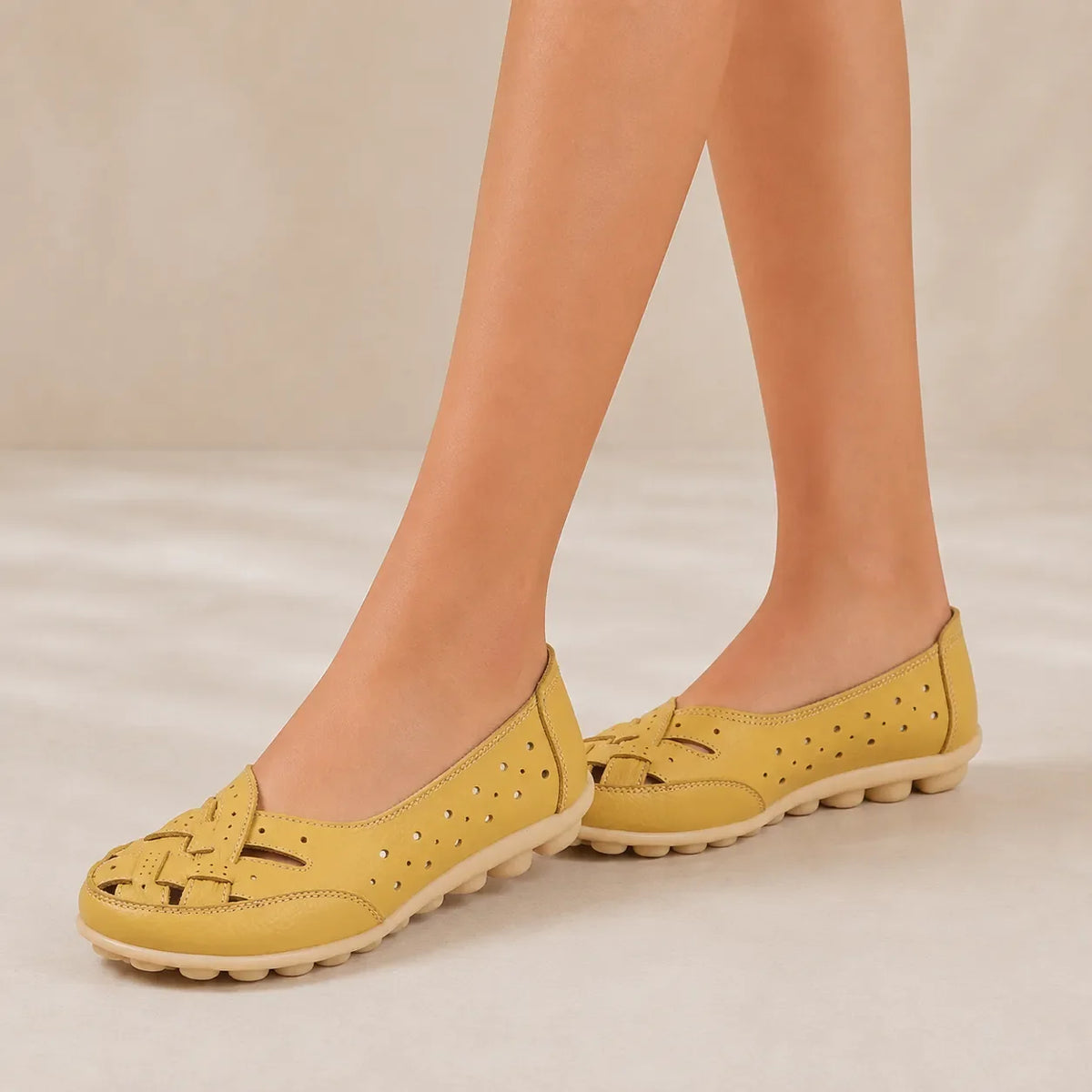 Wearbella – Perforated Woven Low-Cut Flat Loafers