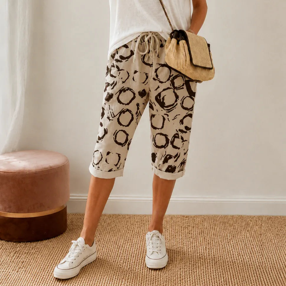 Solavia – Women's Cropped Drawstring Pants with Pockets, Printed Summer Style