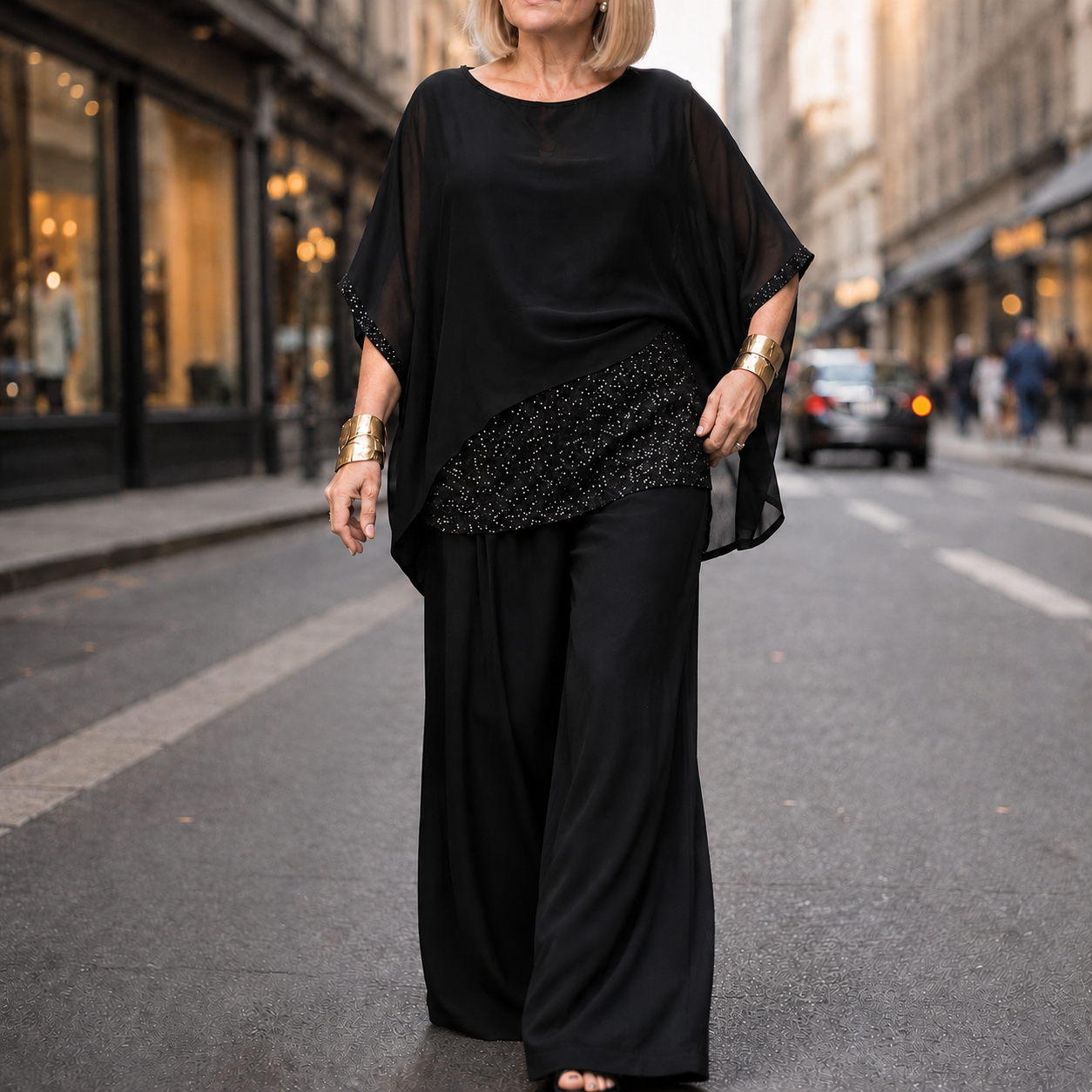 Lumésa – Chiffon Sequin Two-Piece Pantsuit Set
