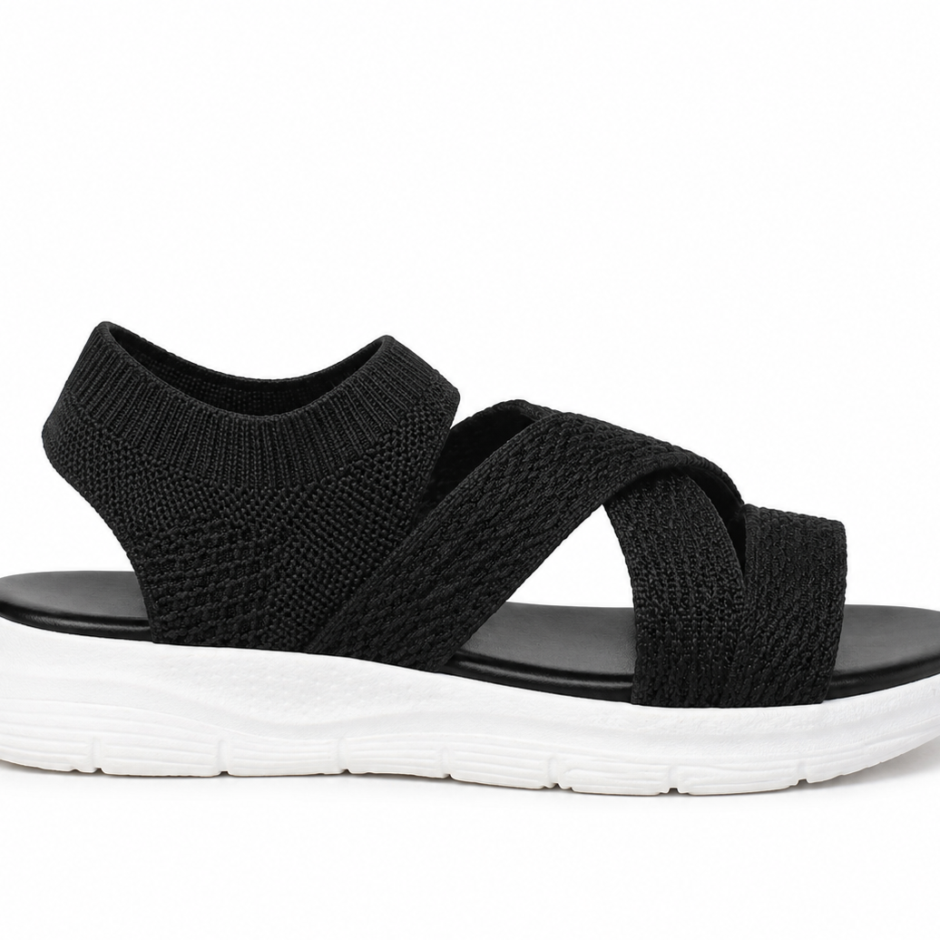 Veluna – Cushioned Stretch Knit Cross Strap Sandals for Women