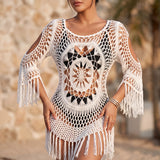 Solenza – Boho Crochet Cover-Up with Long Fringe Hem and Mandala Detail