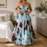 Florenza – Floral Spaghetti Strap Maxi Dress with V-Neck