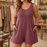 Wearlyn – Plus Size Sleeveless Romper with Pockets, Soft Stretch Jumpsuit for Women