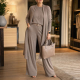 Vivelyn – Three-Piece Matching Set with Wide-Leg Pants and Open Cardigan