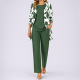 Brenda – Women's 3 Piece Set with Floral Cardigan, Scoop Top and Wide Leg Trousers