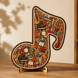 Melora – Wooden look Musical Note Puzzle with Instrument Shaped Pieces, Display Stand Included