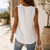 Lunelle – Sleeveless Linen V-Neck Tank with Buttons