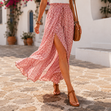 Solavie – Smocked Waist Wide Leg Pants with Wrap Slit for Women