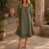 Florenza – Ruffle Hem Midi Dress with Bell Sleeves