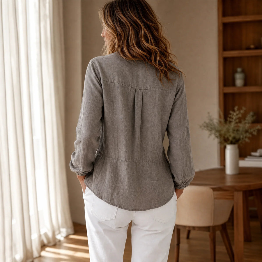 Lunavelle – Pintuck Peplum Button-Up Blouse