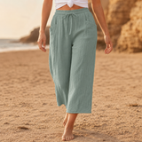 Linelle – Women's Crinkle Wide-Leg Cropped Pants with Pockets