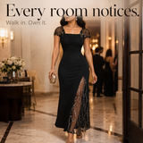 Soirée – Sequin Slit Maxi Dress with Convertible Square Neck