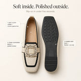 Vellora – Crystal Buckle Knit Loafers, Square Toe Slip-On Flats for Women