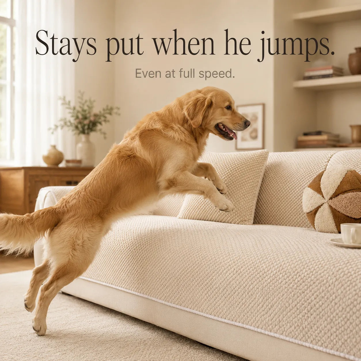 Pawtect – Non Slip Sofa Cover for Pets, Anti Slip Couch Protector, Plush Sectional Cover