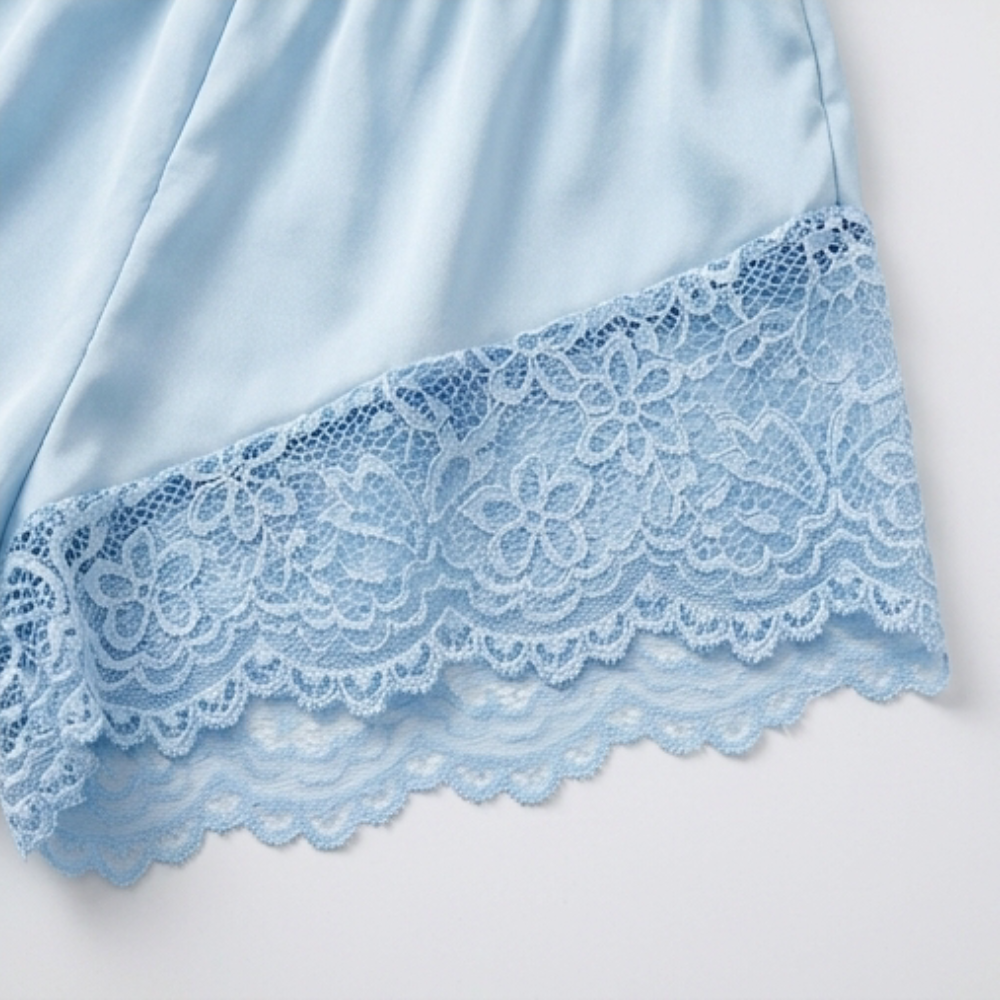 Lunessa – Lace Trim Satin Pajama Set