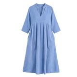 Elara – Women's Soft Cotton Midi Dress with Pockets