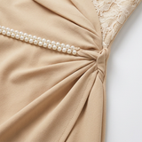 Lusara – Pearl Belted Lace Sleeve Mini Dress