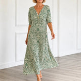 Florenza – Vintage Paisley V-Neck A-Line Maxi Dress with Half Sleeves