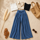 Driftlane – High Waisted Tie Front Wide Leg Pants for Women