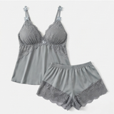 Lunessa – Lace Trim Satin Pajama Set