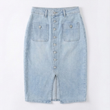 Denara – Button-Front Denim Pencil Skirt